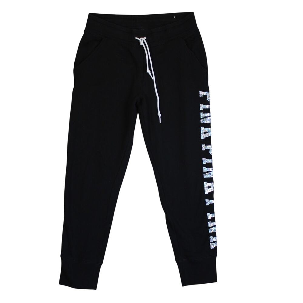 PINK Victoria Secret Bling Sweatpants Womens Medium Black Sequins Jogger Y2K